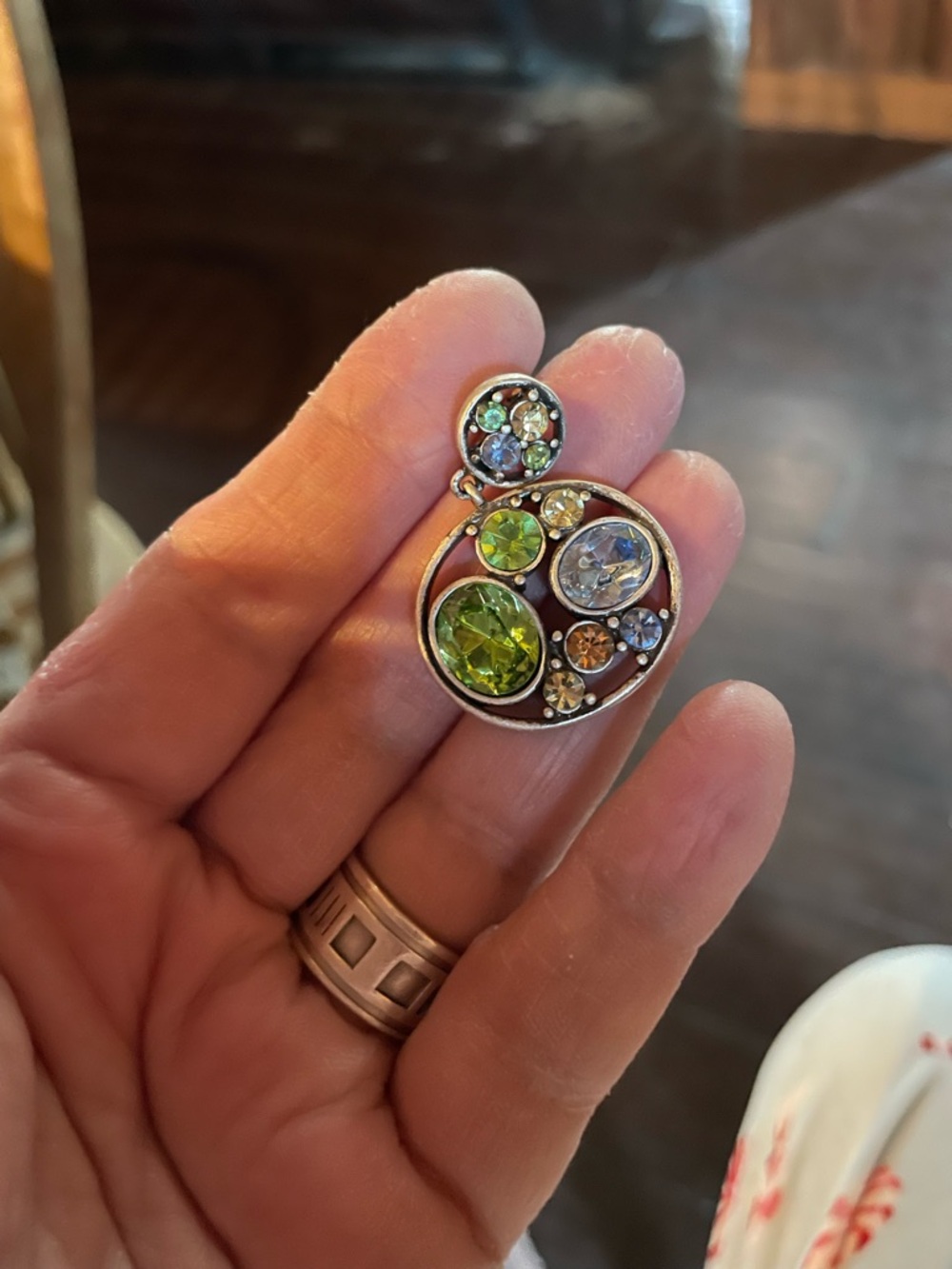 Multicolor Crystal Circle Pendant - Green Accent